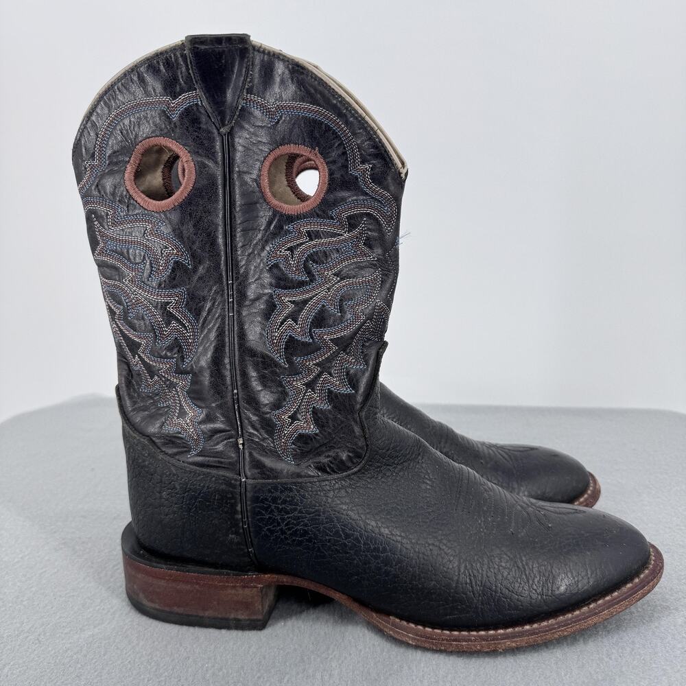 Tony Lama Black Leather Western Cowboy Boots Mens 10.5  Pull Holes Made Mexico‎